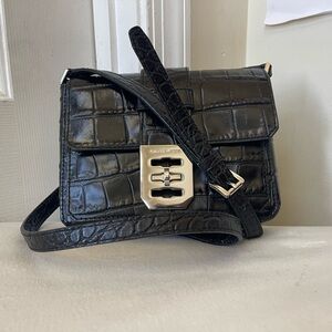 Michael Kors Black Croc-Embossed Leather Crossbody with Silver Hardware